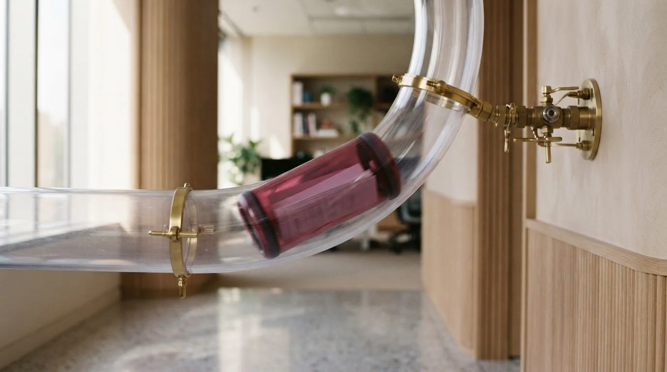 Kapsel in einer transparenten Pneumatikröhre