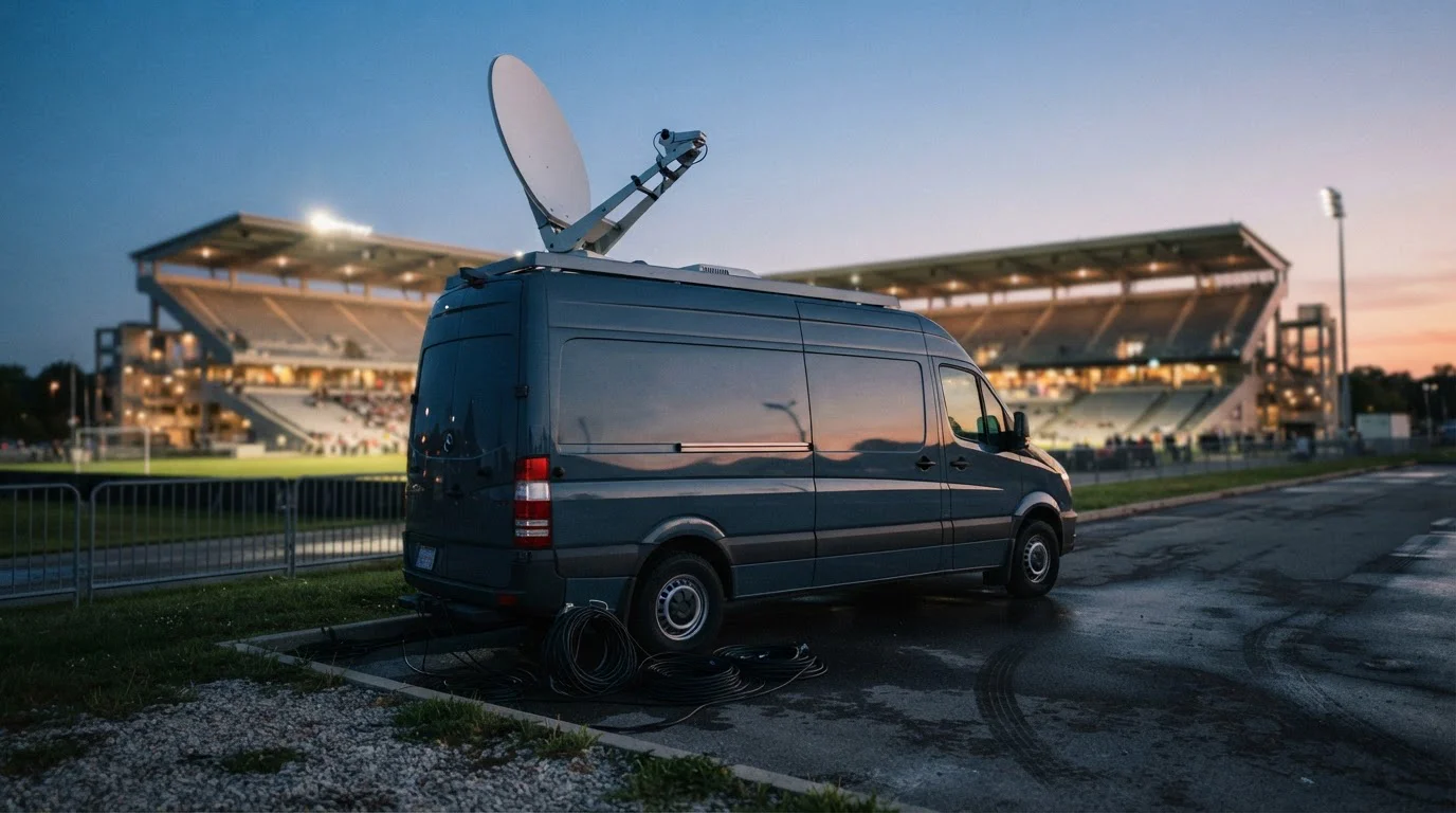 Fernsehübertragungswagen am Sportstadion