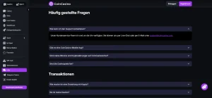Deutschsprachiger Hilfeabschnitt von CoinCasino mit Angaben zum Kundenkontakt